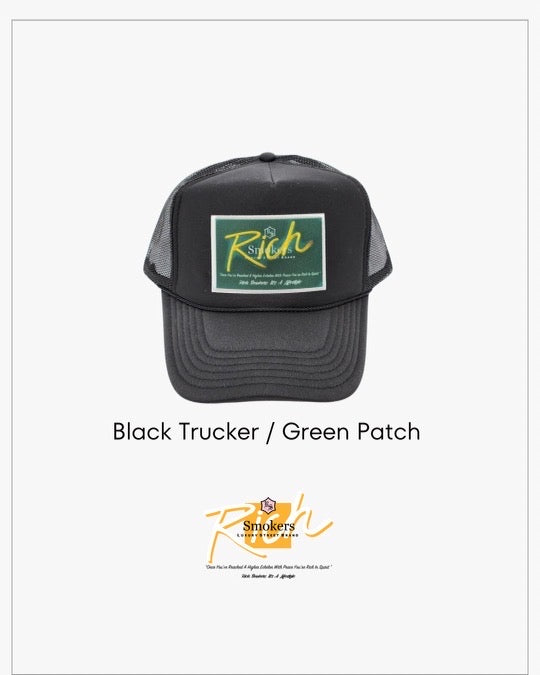 Black with Hunter Green Patch - 5 Panel High Crown RS Trucker Hat