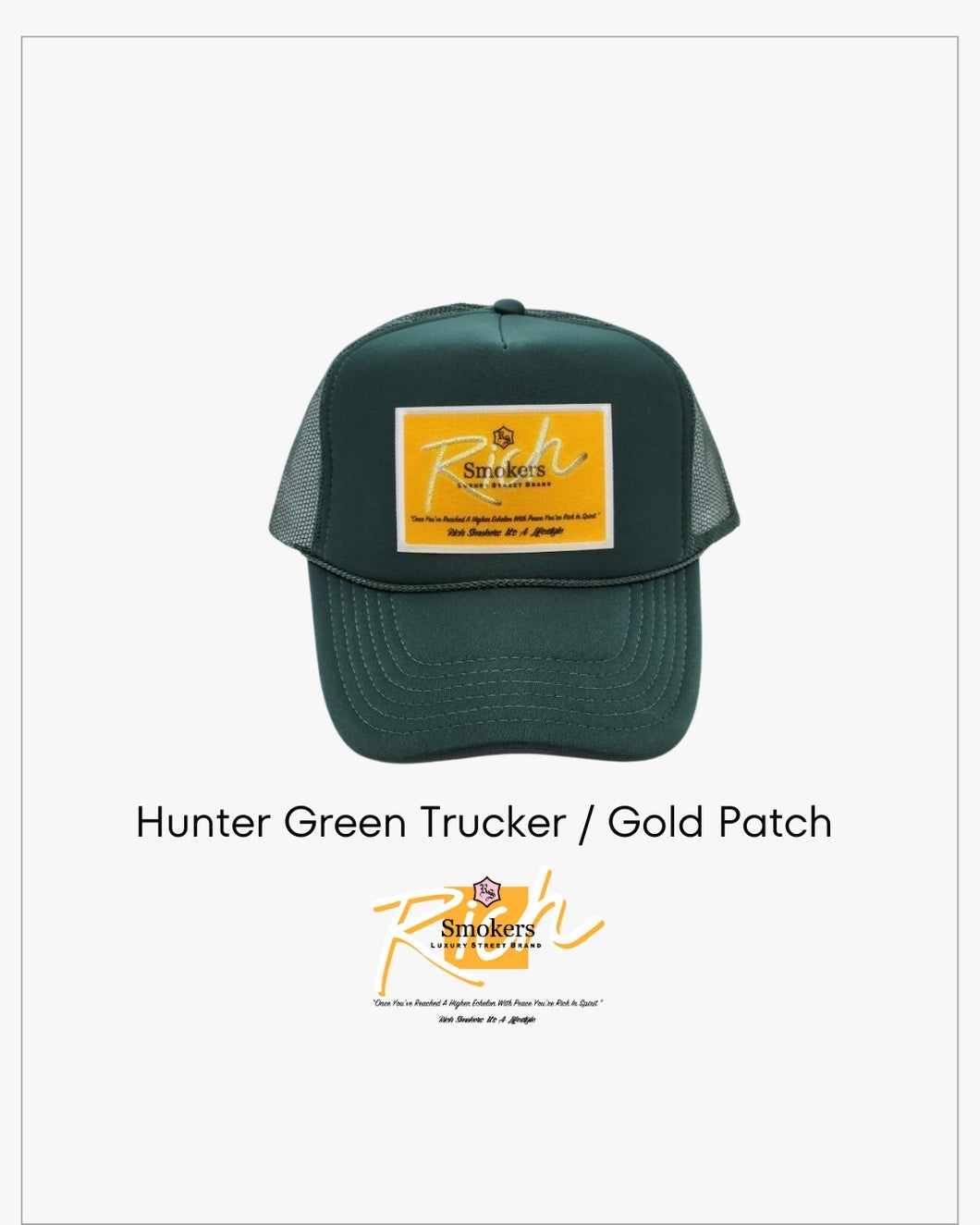 Hunter Green with Gold Patch - 5 Panel High Crown RS Trucker Hat