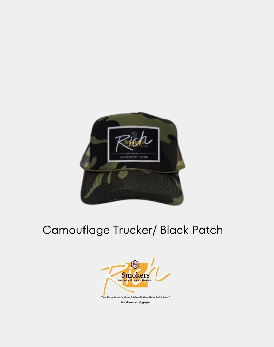 Camouflage with Black Patch - 5 Panel High Crown RS Trucker Hat