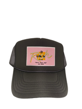 Load image into Gallery viewer, Charcoal Grey with Pink Patch -5 Panel High Crown RS Trucker Hat
