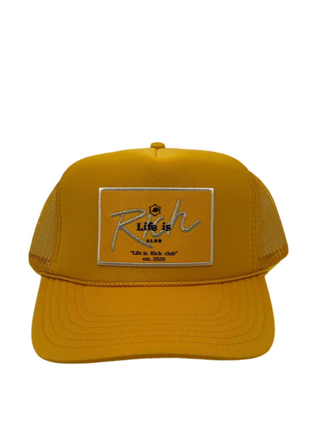 Yellow Gold with Gold Rich Box Logo- 5 Panel High Crown Trucker Hat