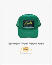 Load image into Gallery viewer, Kelly Green with Hunter Green Patch - 5 Panel High Crown RS Trucker Hat
