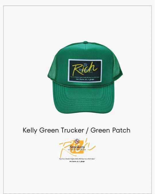 Kelly Green with Hunter Green Patch - 5 Panel High Crown RS Trucker Hat