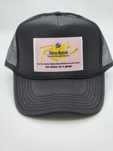 Load image into Gallery viewer, Black with Pink Patch - 5 Panel High Crown RS Trucker Hat
