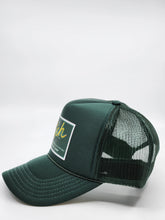 Load image into Gallery viewer, Hunter Green with Hunter Green Patch- 5 Panel High Crown RS Trucker Hat
