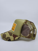 Load image into Gallery viewer, Bape Camo &amp; Olive Green with Gold Patch - 5 Panel High Crown RS Truscker Hat
