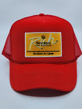 Load image into Gallery viewer, Red with Gold Patch - 5 Panel High Crown RS Trucker Hat
