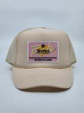 Load image into Gallery viewer, Bone Tan with Pink Patch - 5 Panel High Crown RS Trucker Hat
