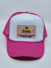 Load image into Gallery viewer, Neon Pink &amp; White with Pink Patch - 5 Panel High Crown RS Trucker Hat
