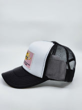 Load image into Gallery viewer, Black &amp; White with Pink Patch - 5 Panel High Crown RS Trucker Hat
