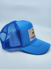 Load image into Gallery viewer, Neon Blue with Pink Patch - 5 Panel High Crown RS Trucker Hat
