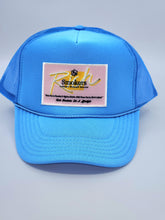 Load image into Gallery viewer, Carolina Blue with Pink Patch - 5 Panel High Crown RS Trucker Hat
