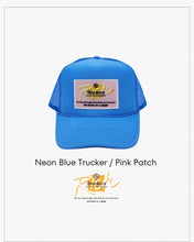 Load image into Gallery viewer, Neon Blue with Pink Patch - 5 Panel High Crown RS Trucker Hat
