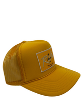 Load image into Gallery viewer, Yellow Gold with Gold Rich Box Logo- 5 Panel High Crown Trucker Hat
