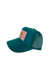 Load image into Gallery viewer, Jade with Pink Rich Box Logo - 5 Panel High Crown Trucker Hat
