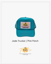 Load image into Gallery viewer, Jade with Pink Patch - 5 Panel High Crown RS Trucker Hat
