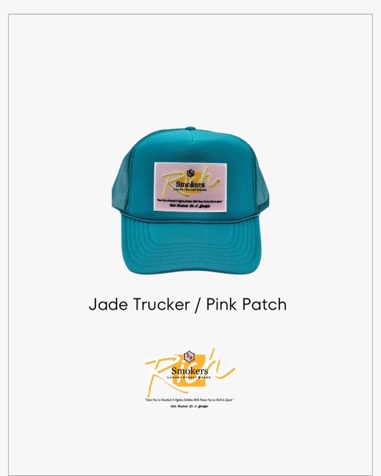 Jade with Pink Patch - 5 Panel High Crown RS Trucker Hat