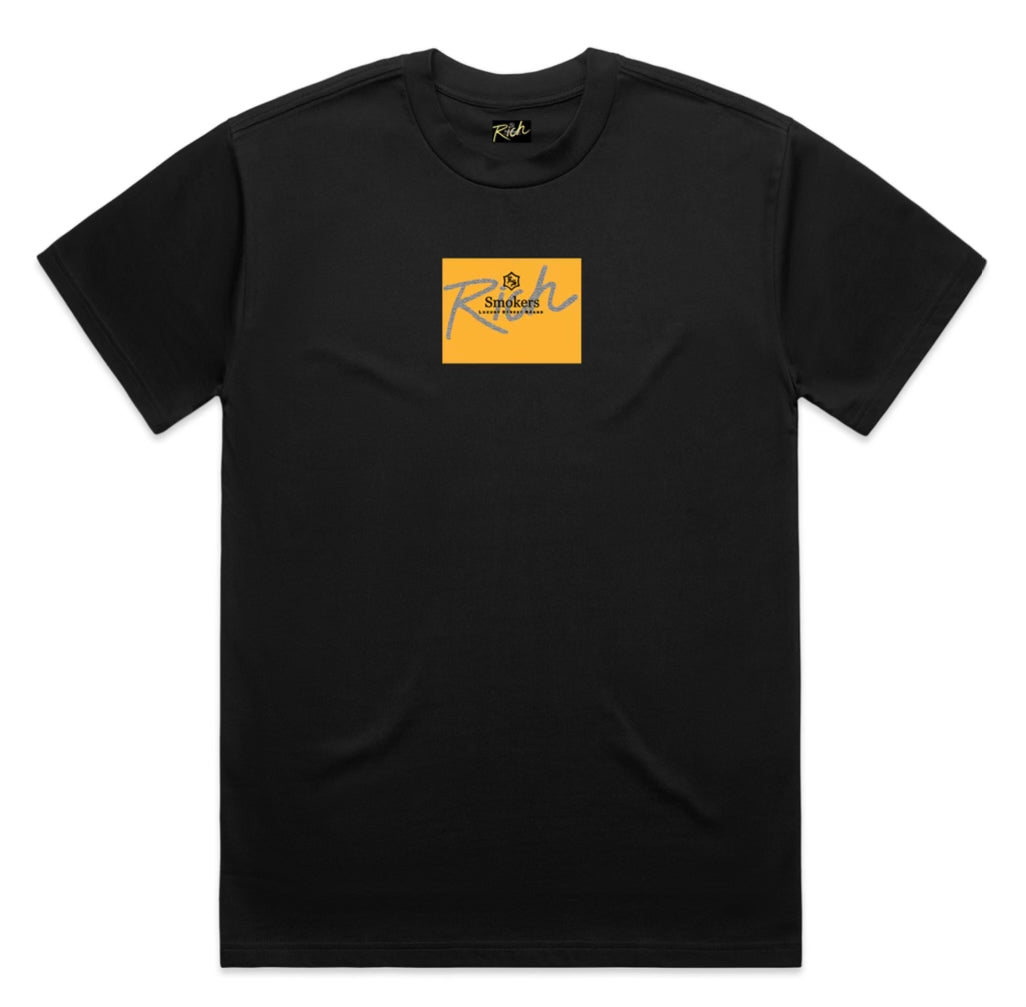 Black Classic Heavy Weight Rich Smokers Gold Box Logo Tee