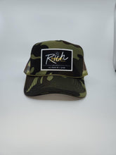 Load image into Gallery viewer, Camouflage with Black Patch - 5 Panel High Crown RS Trucker Hat
