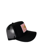Load image into Gallery viewer, All Black with Pink Rich Box Logo - 5 Panel High Crown Kids Trucker Hat
