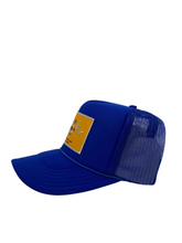 Load image into Gallery viewer, Royal Blue with Gold RichBox Logo- 5 Panel High Crown Trucker Hat
