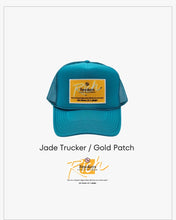 Load image into Gallery viewer, Jade with Gold Patch - 5 Panel High Crown RS Trucker Hat
