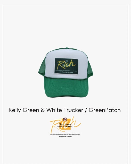 Kelly Green & White with Green Patch 5 Panel High Crown RS Trucker Hat