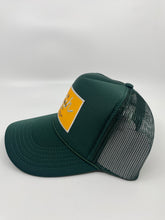 Load image into Gallery viewer, Hunter Green with Gold Rich Box Logo- 5 Panel High Crown Trucker Hat
