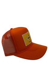 Load image into Gallery viewer, Burnt Orange with Gold Rich Box Logo- 5 Panel High Crown Trucker Hat
