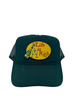 Load image into Gallery viewer, Hunter Green with Celebration Logo- 5 Panel High Crown Trucker Hat
