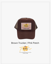 Load image into Gallery viewer, Brown with Pink Patch - 5 Panel High Crown RS Trucker Hat
