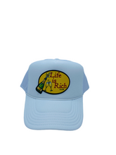 Load image into Gallery viewer, White with Celebration Logo- 5 Panel High Crown Trucker Hat
