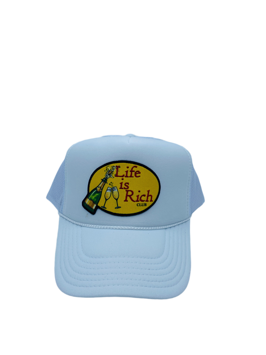 White with Celebration Logo- 5 Panel High Crown Trucker Hat