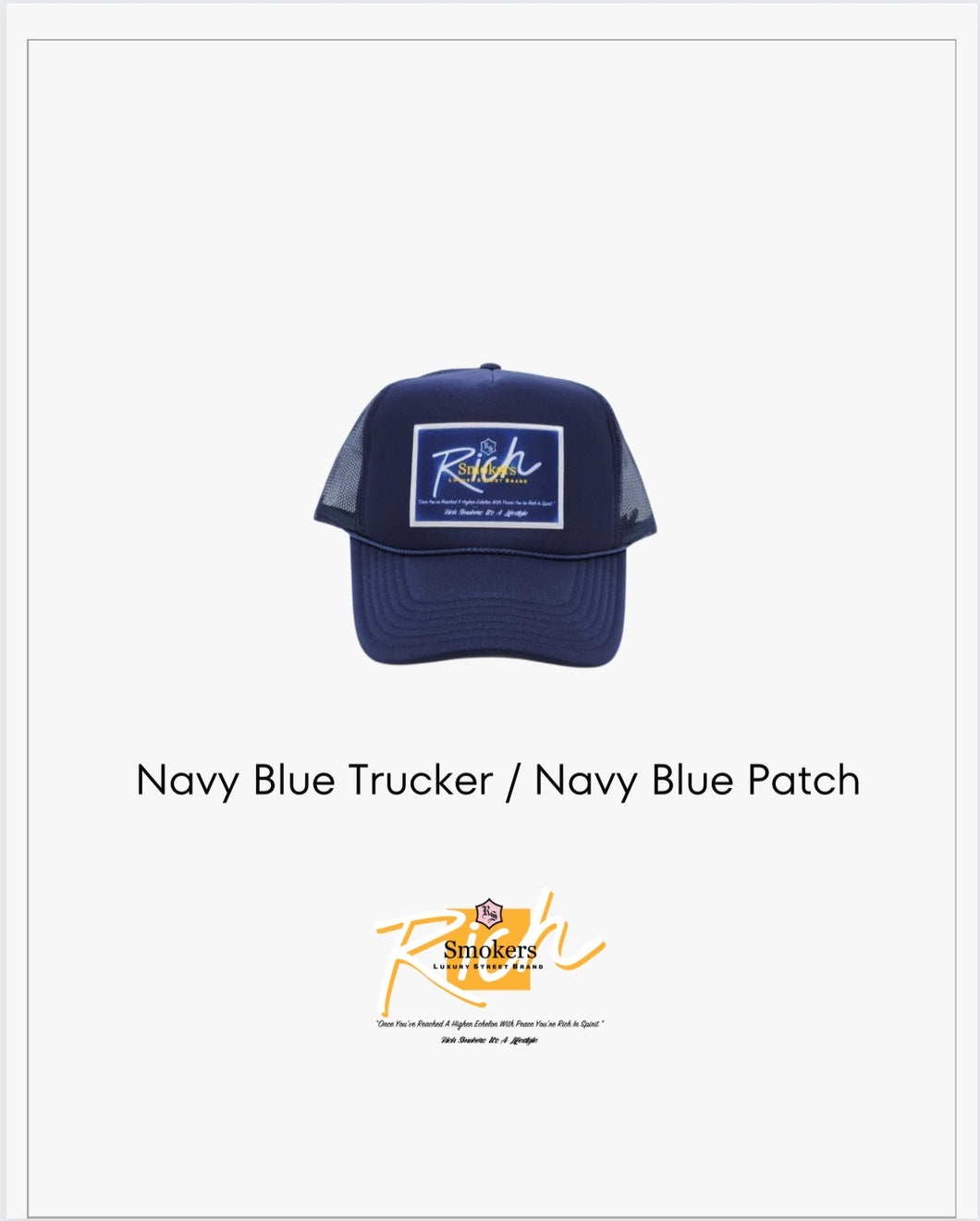 Navy Blue with Navy Blue Patch - 5 Panel High Crown RS Trucker Hat