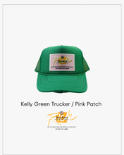 Load image into Gallery viewer, Kelly Green with Pink Patch - 5 Panel High Crown RS Trucker Hat
