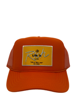 Load image into Gallery viewer, Burnt Orange with Gold Rich Box Logo- 5 Panel High Crown Trucker Hat
