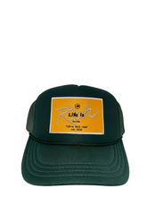 Load image into Gallery viewer, Hunter Green with Gold Rich Box Logo - 5 Panel High Crown Kids Trucker Hat
