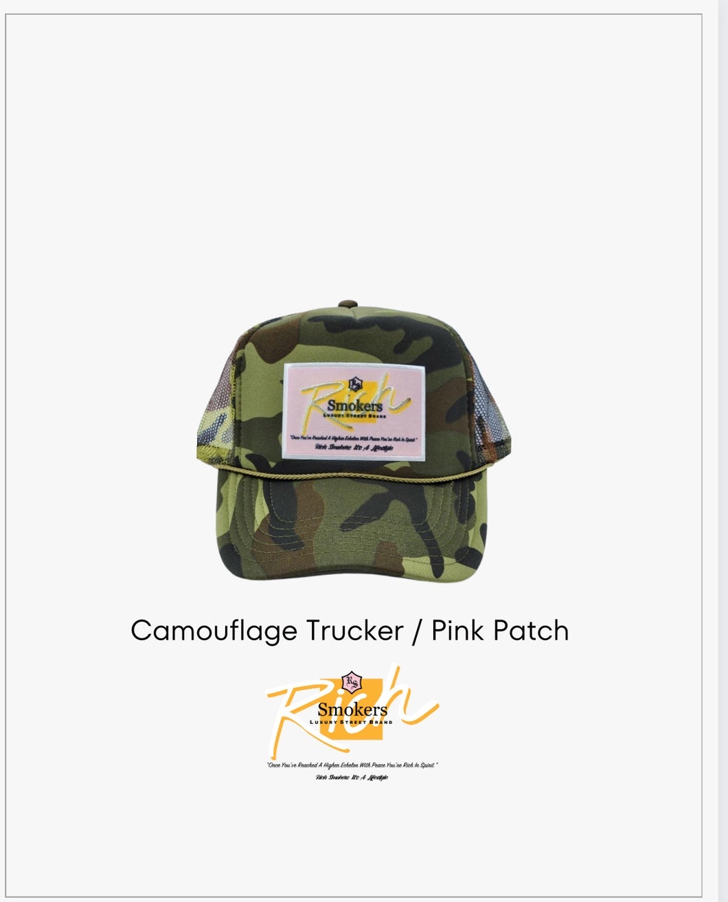 Camouflage with Pink Patch -5 Panel High Crown RS Trucker Hat