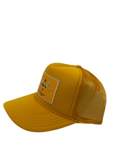 Load image into Gallery viewer, Yellow Gold with Gold Rich Box Logo- 5 Panel High Crown Trucker Hat
