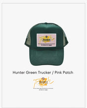 Load image into Gallery viewer, Hunter Green with Pink Patch - 5 Panel High Crown RS Trucker Hat
