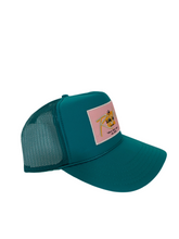 Load image into Gallery viewer, Jade with Pink Rich Box Logo - 5 Panel High Crown Trucker Hat
