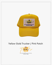 Load image into Gallery viewer, Yellow Gold with Pink Patch - 5 Panel High Crown RS Trucker Hat
