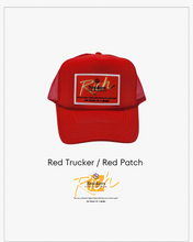 Load image into Gallery viewer, Red with Red Patch- 5 Panel High Crown RS Trucker Hat
