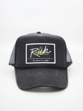 Load image into Gallery viewer, Black with Black Patch - 5 Panel High Crown RS Trucker Hat
