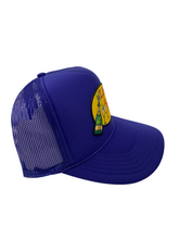 Load image into Gallery viewer, Purple with Celebration Logo - 5 Panel High Crown Trucker Hat

