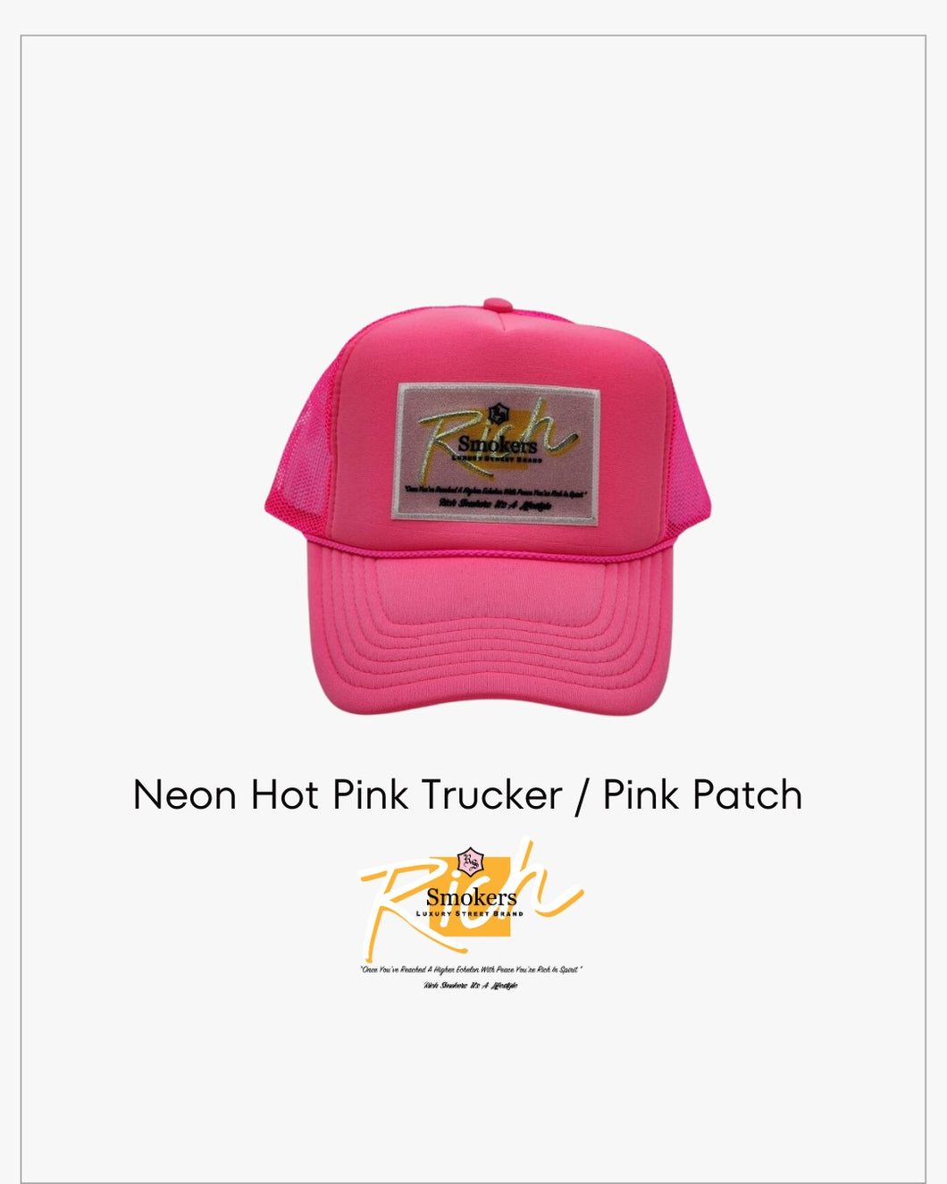 Neon Hot Pink with Pink Patch - 5 Panel High Crown RS Trucker Hat