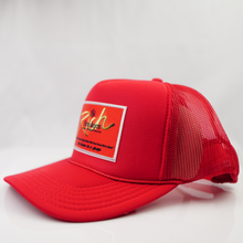 Load image into Gallery viewer, Red with Red Patch- 5 Panel High Crown RS Trucker Hat
