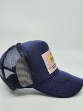 Load image into Gallery viewer, Navy Blue with Pink Patch - 5 Panel High Crown RS Trucker Hat
