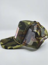 Load image into Gallery viewer, Camouflage with Pink Patch -5 Panel High Crown RS Trucker Hat
