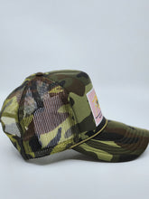 Load image into Gallery viewer, Camouflage with Pink Patch -5 Panel High Crown RS Trucker Hat
